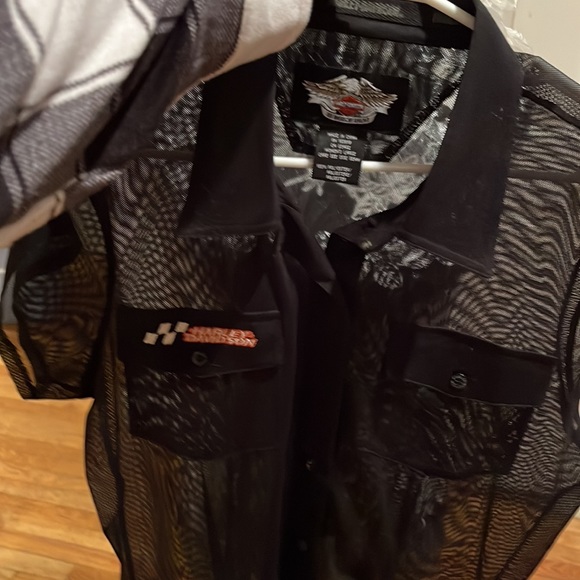 Harley -Davidson size large black semi sheer short sleeve button down shirt - Picture 8 of 10